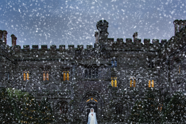 A winter bride in a courtyard