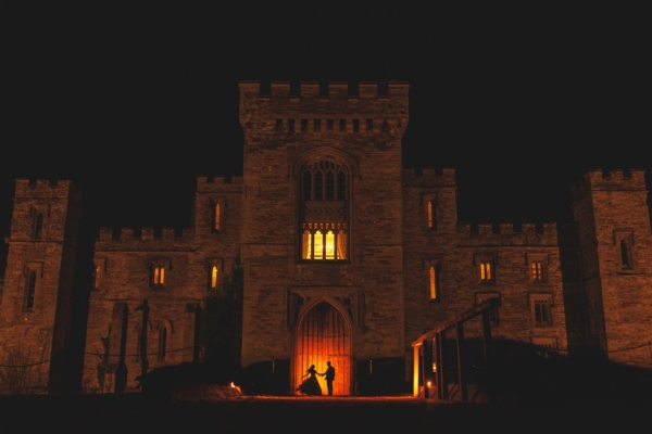 Hampton Court Castle wedding venue at night