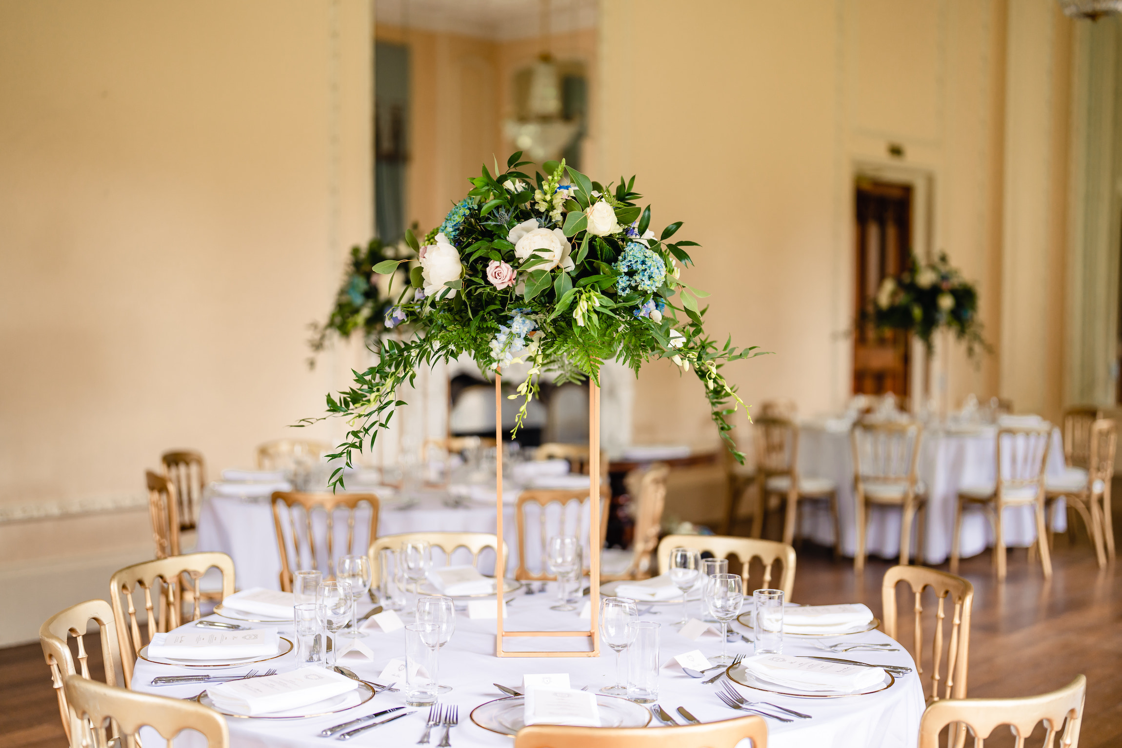wedding reception set up at Hampton Court castle