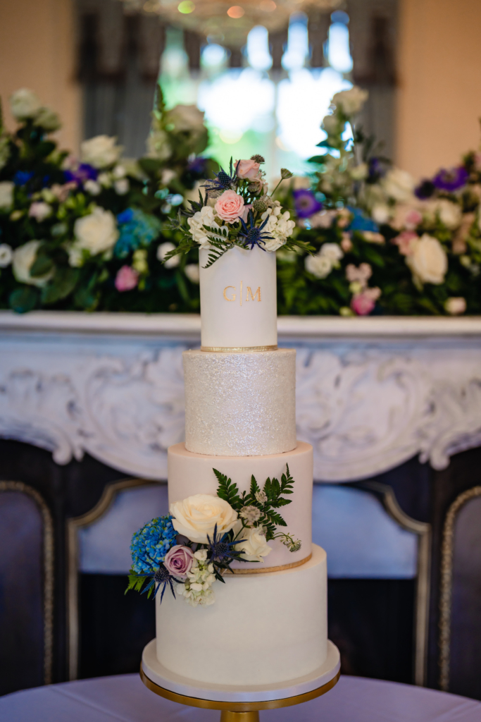 wedding cake with glitter tier